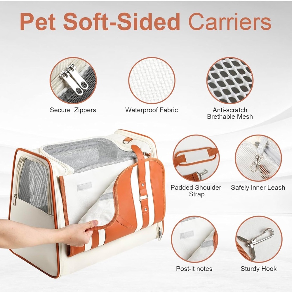 Faux leather soft sided retro style pet/cat carrier NWT. For cats up to 22 lbs - Picture 5 of 10